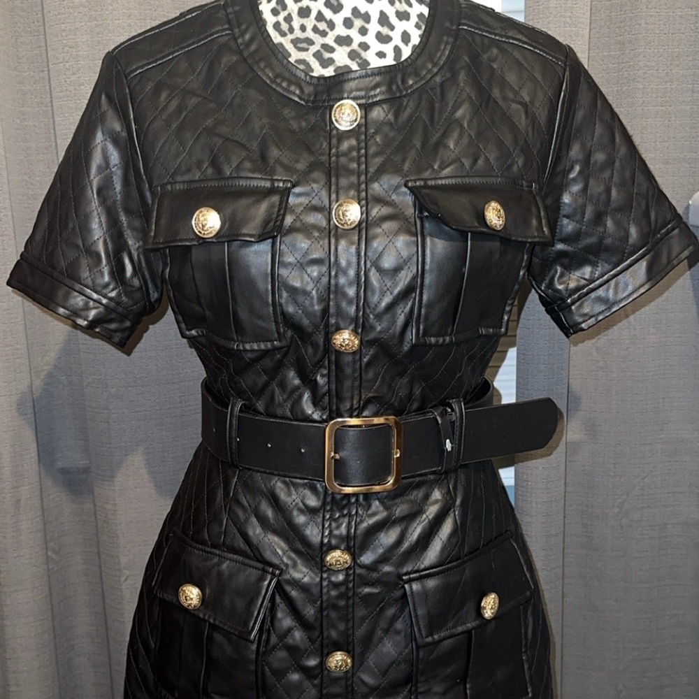 Elegant Black Quilted Leather Jacket with Belt